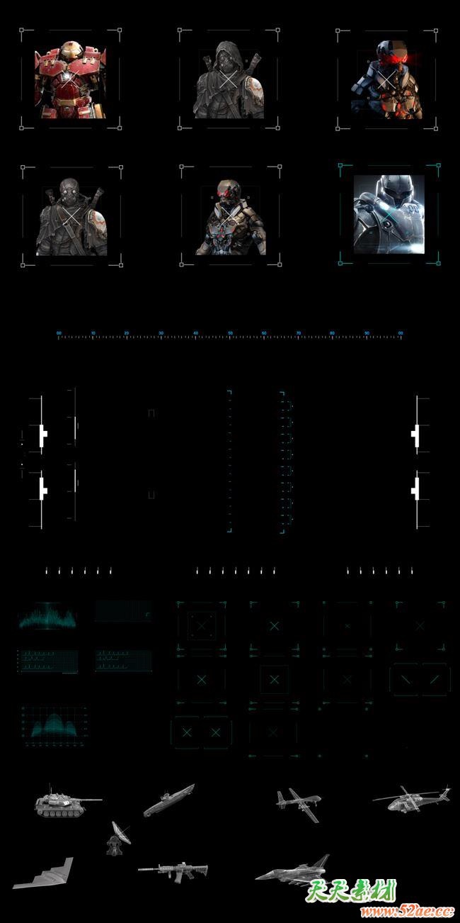 AE模板-400+科技感电影游戏UI界面屏幕HUD动画元素