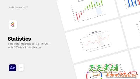 AE模板-信息数据柱状饼状趋势数据图表动画 Statistics – Corporate CSV Data Driven Infographics-天天素材网