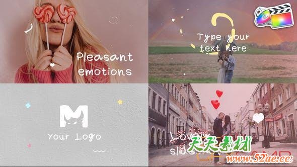 FCPX模板-卡通可爱流体元素浪漫视频片头 Love Slideshow-天天素材网