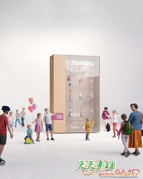 小孩儿童人物3D模型 Humano 3D People Vol. 09 Kids (C4D/MAX/FBX/OBJ/Rhino格式)-天天素材网