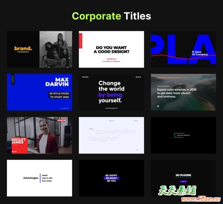 AE+PR脚本-400组创意时尚商务企业简洁文字标题排版字幕动画预设 破解版