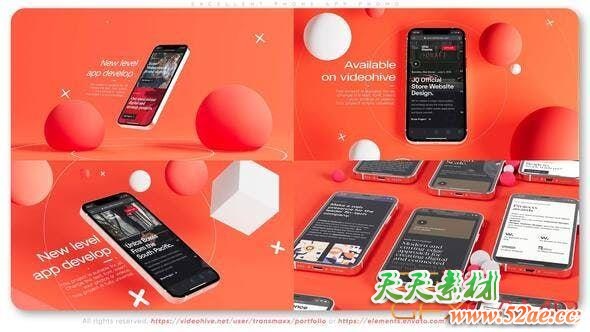 AE模板-iPhone 13苹果手机APP宣传片头 Excellent Phone App Promo-天天素材网