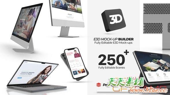 AE脚本模板-苹果手机电脑平板iPhone设备APP展示包装动画 3D Mock-Up Builder-天天素材网