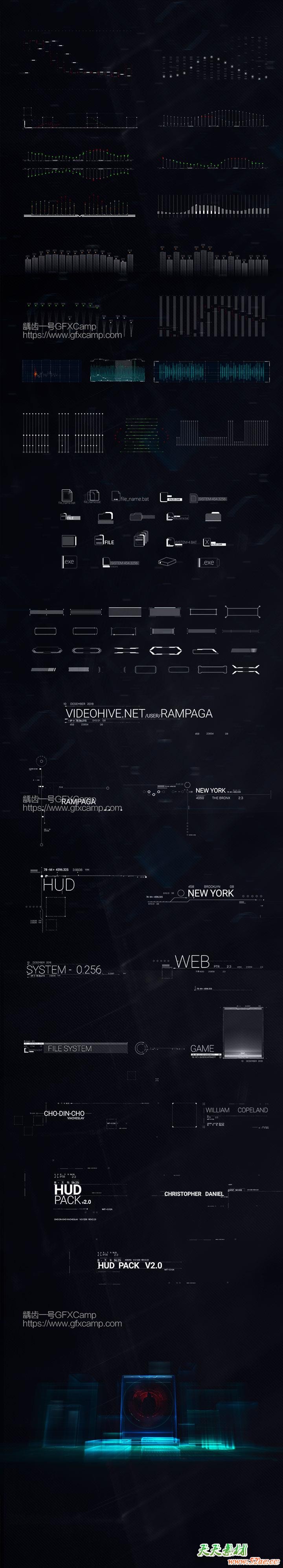 AE脚本-900+科技感HUD屏幕图像线条边框UI界面元素 HUD Library V3 破解版