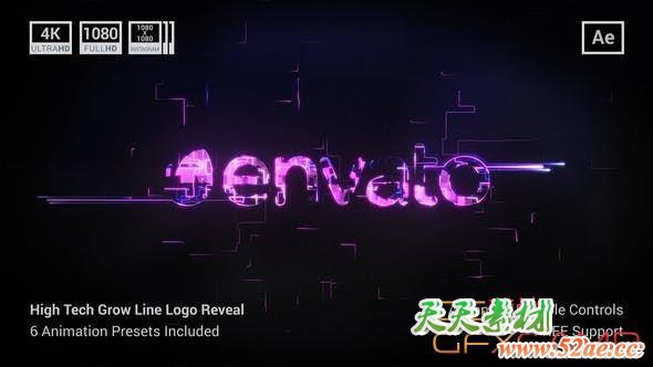 AE模板-高科技线条Logo动画 High Tech Grow Line Logo Reveal-天天素材网
