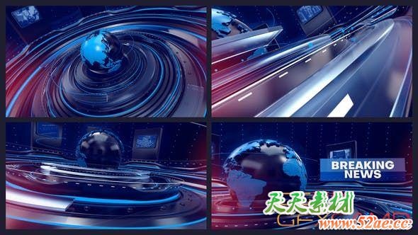 AE模板-三维场景地球新闻包装片头 Breaking News-天天素材网