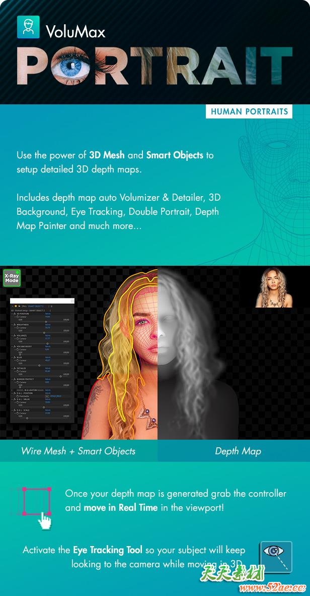 AE模板-风景人像图片转3D效果摄像机推拉旋转景深动画 VoluMax Pro V7