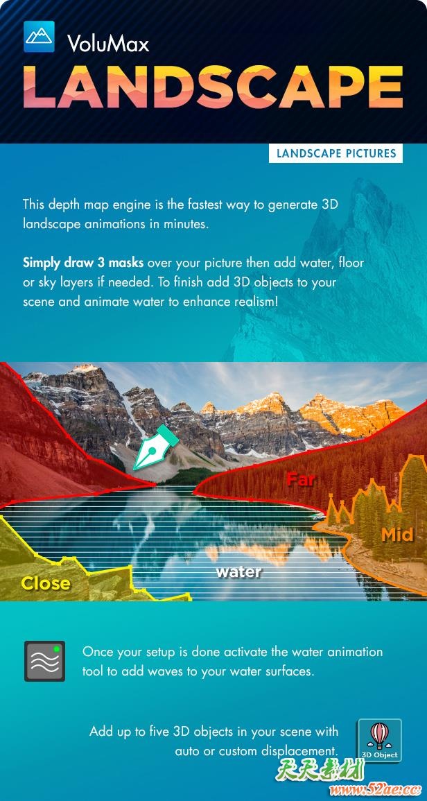 AE模板-风景人像图片转3D效果摄像机推拉旋转景深动画 VoluMax Pro V7