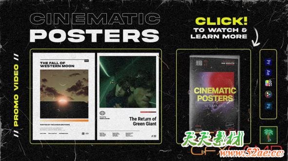 AE/PR/PS/FCPX/达芬奇预设模板-10组竖屏视频包装动画 Tropic Colour – Cinematic Poster Templates-天天素材网