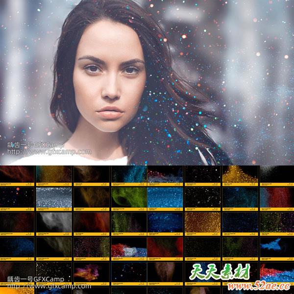 104组金粉粒子慢动作特效合成4K视频素材-天天素材网