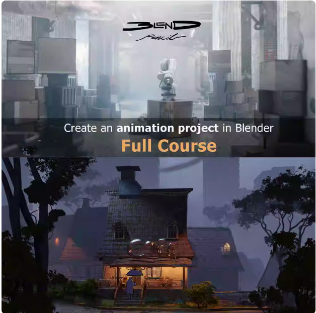 Blender三维故事场景建模材质动画全流程基础教程 中文/英文字幕 Blender创建动画教程概念工业设计技术动态3D短片课程Eevee渲染-天天素材网