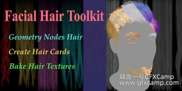 Blender发型头发胡子眉毛睫毛生成资产预设插件 Facial Hair Toolkit Geo V2.2.1 + 使用教程-天天素材网