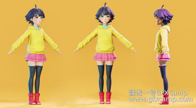 Blender雏田卡通角色建模教程 Himawari – Naruto character fan-art modeling by Flycat-天天素材网