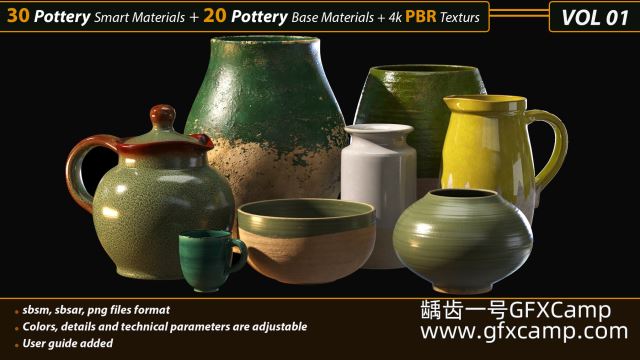 20组陶器罐子贴图素材 Artstation – 20 Pottery 4k PBR Textures Vol.01-天天素材网