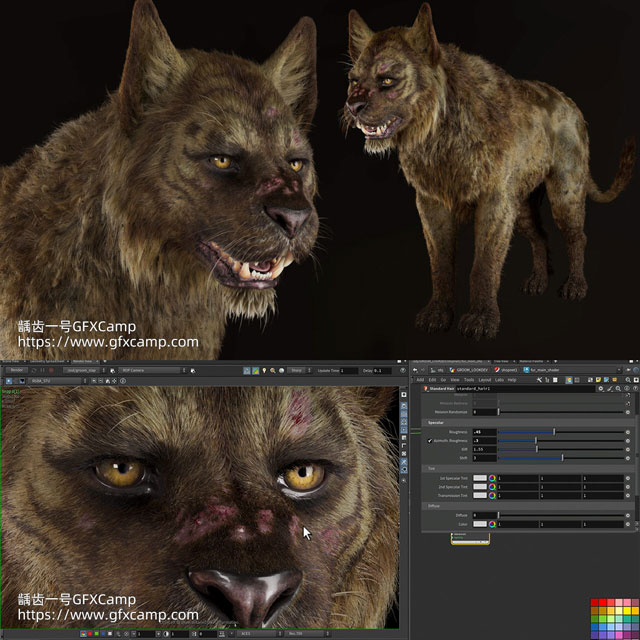 Houdini+Nuke+Mari+ZBrush动物毛发着色器材质教程 中文/英文字幕-天天素材网