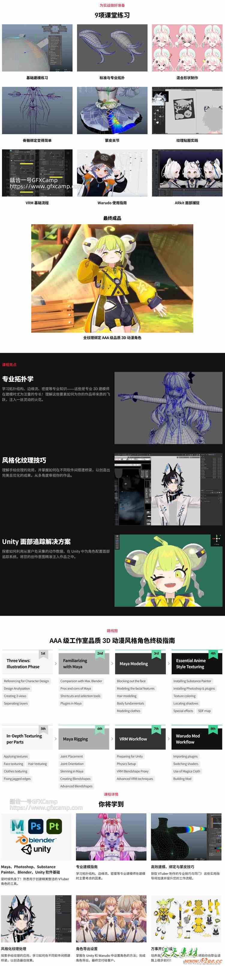 Coloso Maya+Blender+SP三维高级动漫角色虚拟人物VTuber建模贴图绑定动画教程 中文/英文字幕