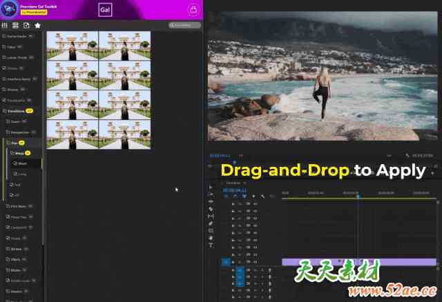 Premiere/PR脚本-1760组视频特效无缝转场调色分屏背景文字标题字幕条预设 Gal Toolkit V3.6