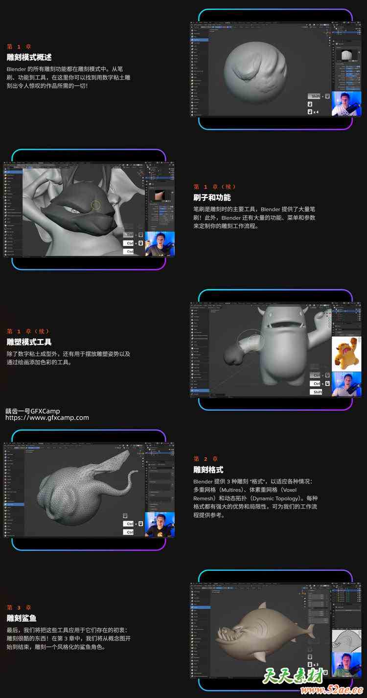Blender三维雕刻建模新手入门核心基础教程 中文/英文字幕