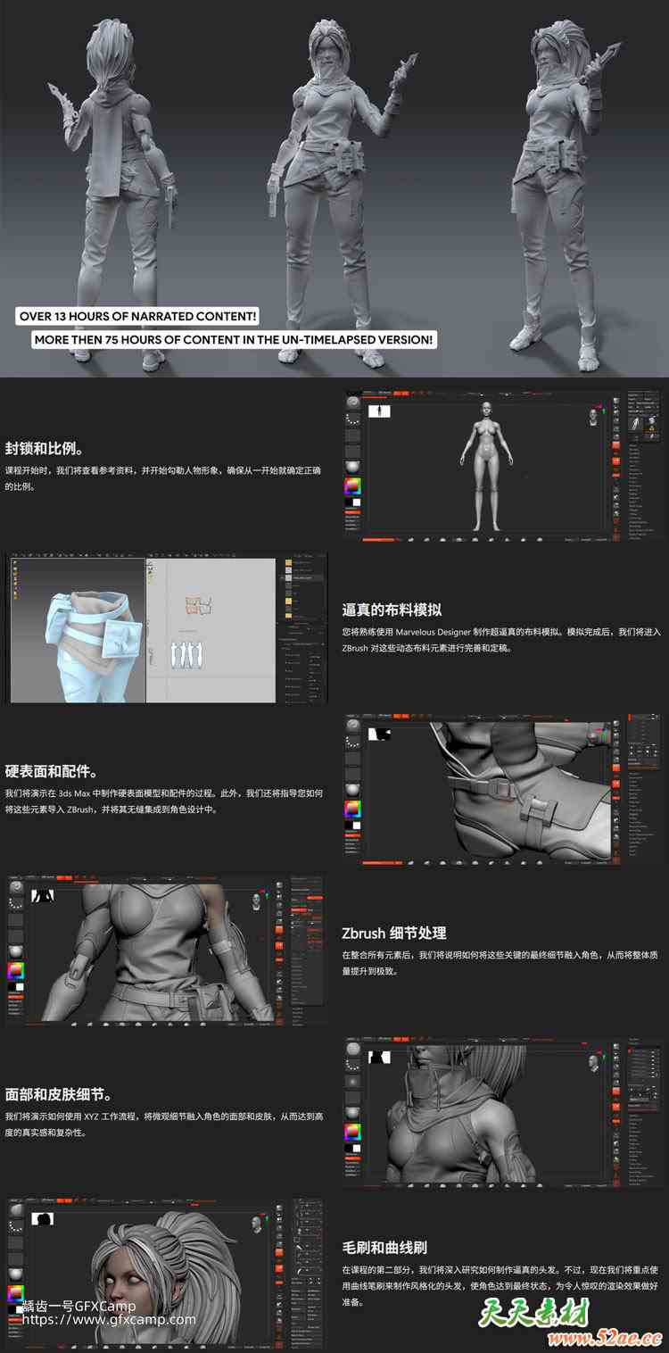 3DS MAX+SP+ZBrush+八猴 AAA级游戏人物角色建模UV贴图烘焙渲染教程全套 中文/英文字幕