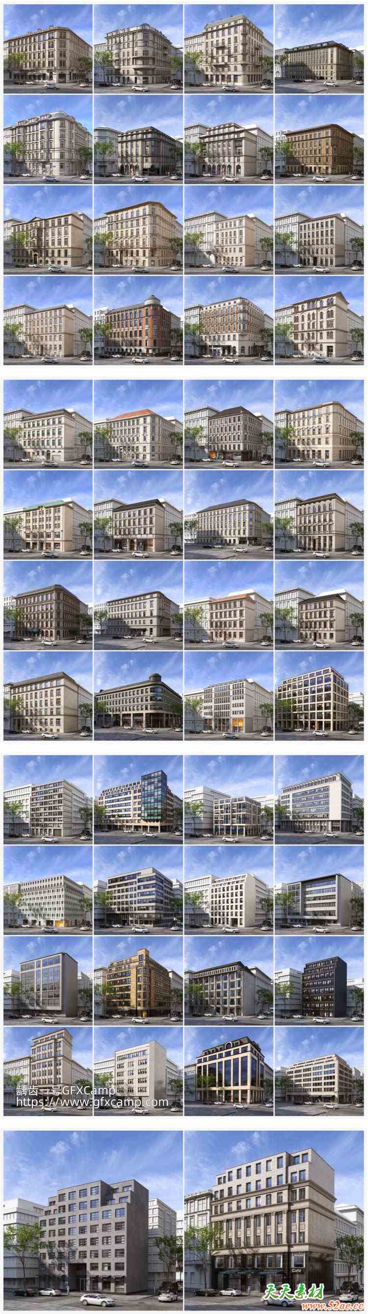 50组欧式建筑楼房3D模型 Evermotion – Archmodels Vol.229 (Blender/C4D/MAX/OBJ格式)