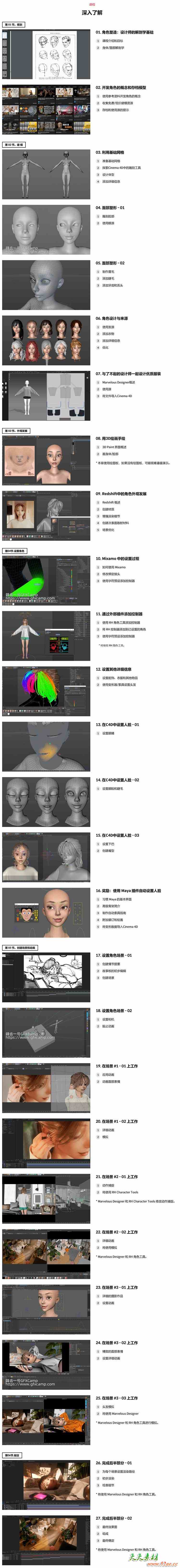 Coloso C4D半写实角色建模贴图绑定动画渲染合成高级教程 中文/英文字幕