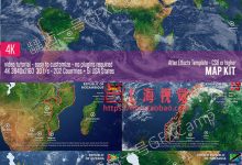高科技军事世界地图国家边界地点战点指示动向示意图工具包AE模板-天天素材网