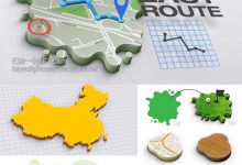 图形简洁三维中国世界地图地点标识箭头位置指示动画预设 AE脚本预设-天天素材网