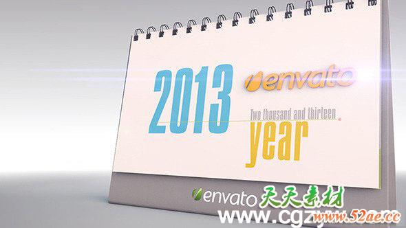 AE模板-新年台历三维翻页相册展示动画（C4D工程）-天天素材网