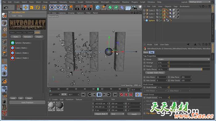 C4D破碎插件 NitroBlast v2.0 R15-R17 WinMac+ 视频教程 下载-天天素材网