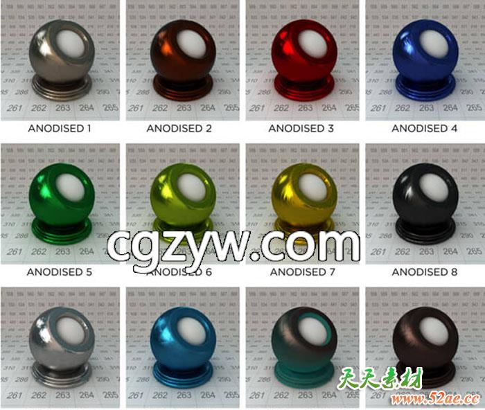 C4D材质贴图预设包-340个石头砖块玻璃钢铁金属塑料布料皮革木纹Win/Mac-天天素材网