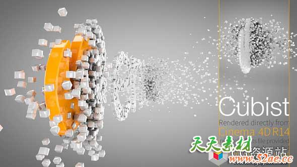 C4D模板工程-运动图形mograph制作logo动画+教程cubist-c4d-logo-animation-天天素材网