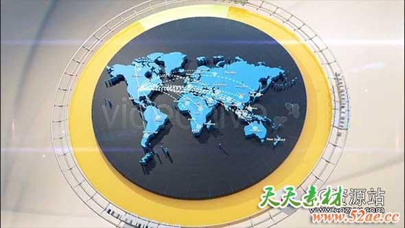 AE+C4D模板-三维地图地点连线动画企业宣传片 Global World Connection-天天素材网