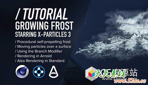 C4D教程-X-Particles 3.5粒子插件结合阿诺德渲染器制作冰霜教程-天天素材网
