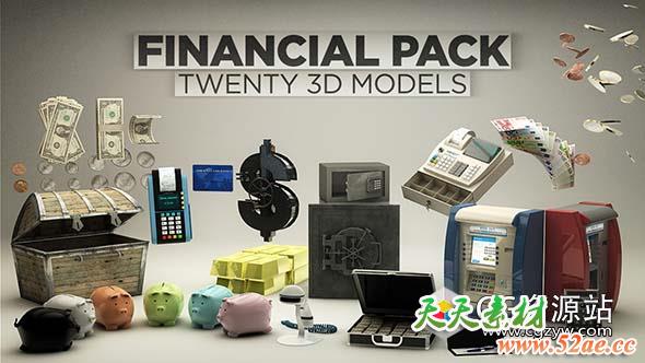 C4DE3D模型预设-取款机纸币硬币保险箱储存罐财务金融 The Pixel Lab – Financial Pack-天天素材网