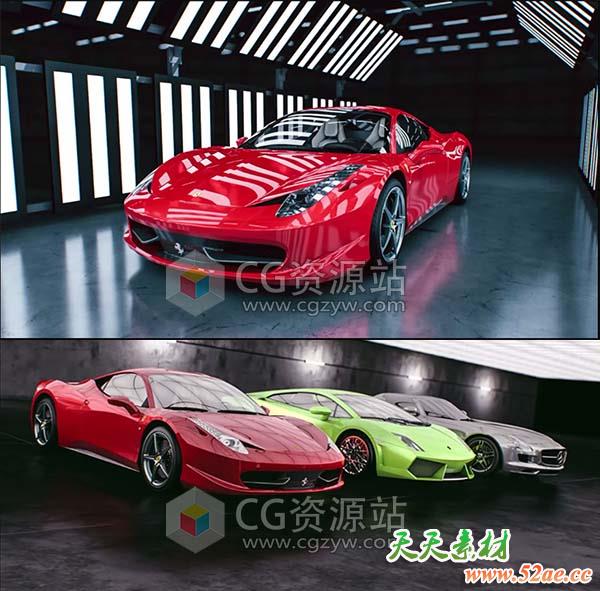 5个室内摄影棚场景预设+200个C4D车漆汽车材质预设-天天素材网