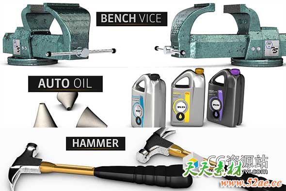 C4D模型预设-车库机械师现场元素包The Pixel Lab – Garage Pack For C4D-天天素材网