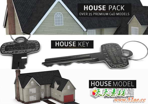 C4D模型预设-老房子场景物品 The Pixel Lab – House Pack For C4D-天天素材网