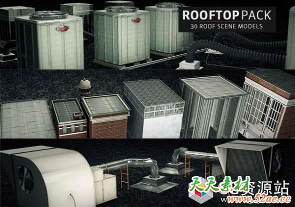C4D模型预设-三维楼顶场景物体预设 The Pixel Lab – Rooftop Pack For C4D-天天素材网