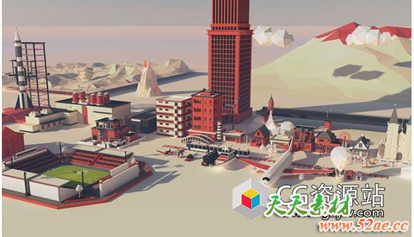 C4D/E3D模型预设-低多边形汽车/飞机/楼房/建筑/城市生活场景预设-天天素材网