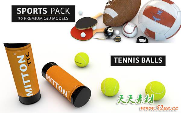 C4D模型预设-30个体育运动元素保龄球乒乓球 The Pixel Lab – Sports Pack For C4D-天天素材网