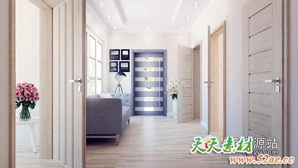 3D室内木门单和双玻璃门模型(C4D+C4D VRAY格式)CGAxis Models Volume 79 Doors II-天天素材网