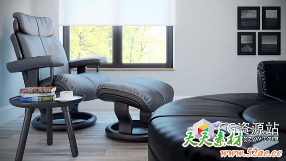 3D家具皮革沙发布艺沙发扶手椅木椅模型(C4D+C4D VRAY格式)CGAxis Models Volume 75 Furniture VI-天天素材网