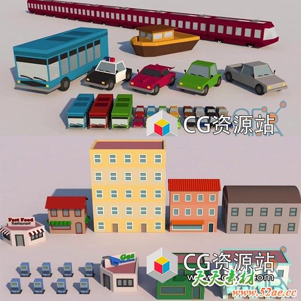 C4D教程-低多边形楼房汽车建模教程两套Udemy – Low Poly Modeling in Cinema 4D – Vol 1-2-天天素材网