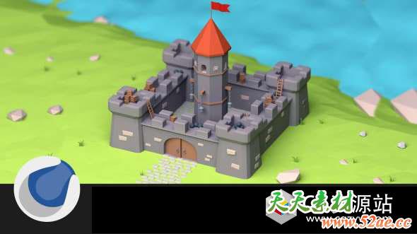 C4D教程-建模着色卡通城堡教程Cinema 4D Adorable Castle Modeling Tutorial-天天素材网