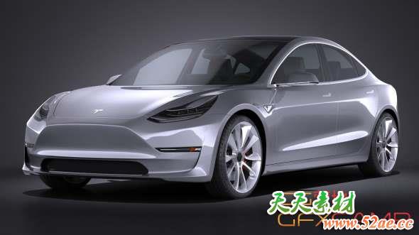特斯拉汽车3D模型 SQUIR – Tesla Model 3 2018(C4D/FBX/OBJ/MAX等格式)-天天素材网