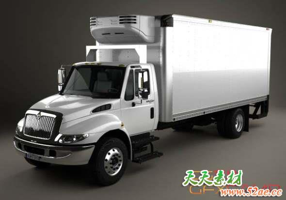白色卡车3D模型 Hum3D – International Durastar Box 2002(C4D/FBX/OBJ/MAX等格式)-天天素材网