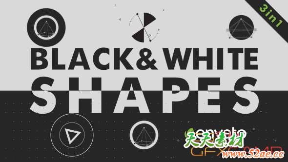 AE模板-黑白创意图形MG动画片头 Black White Shapes-天天素材网