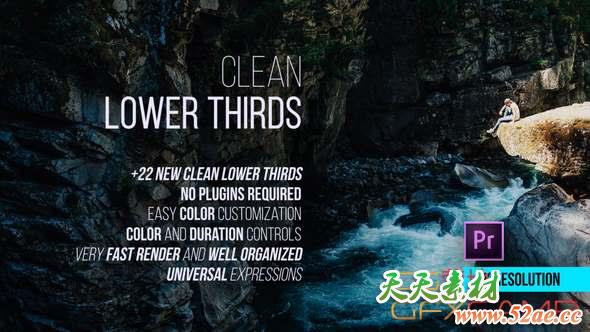 22组简洁文字标题动画PR预设 Clean Lower Thirds for Premiere-天天素材网