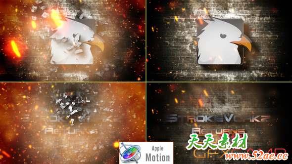Apple Motion模板-大气火星冲击Logo动画 Cinematic Fire Impact Logo-天天素材网