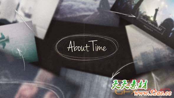 AE模板-时间历史回忆照片相册片头 About Time-天天素材网